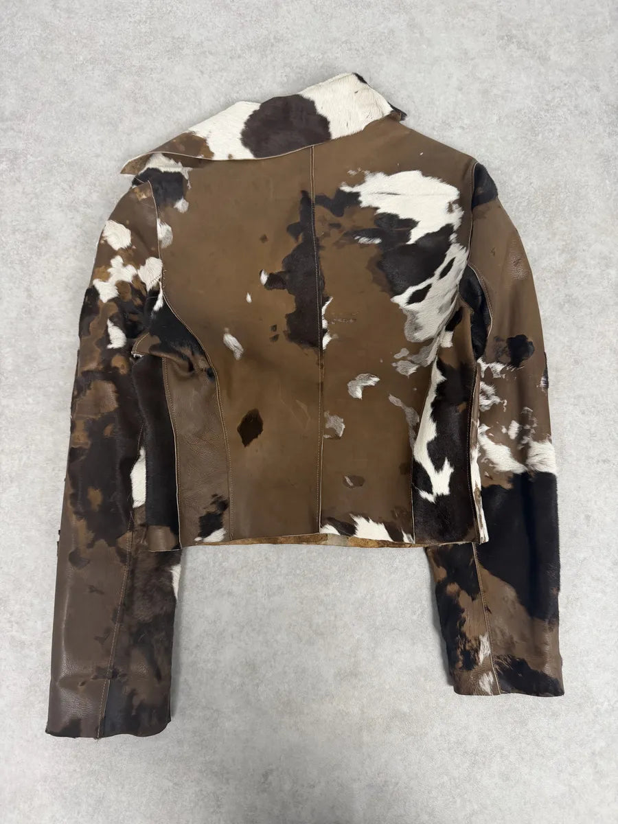 2000s Artisanal Vintage Cow Pony Hair Brown Leather Jacket rXKaqKY 1