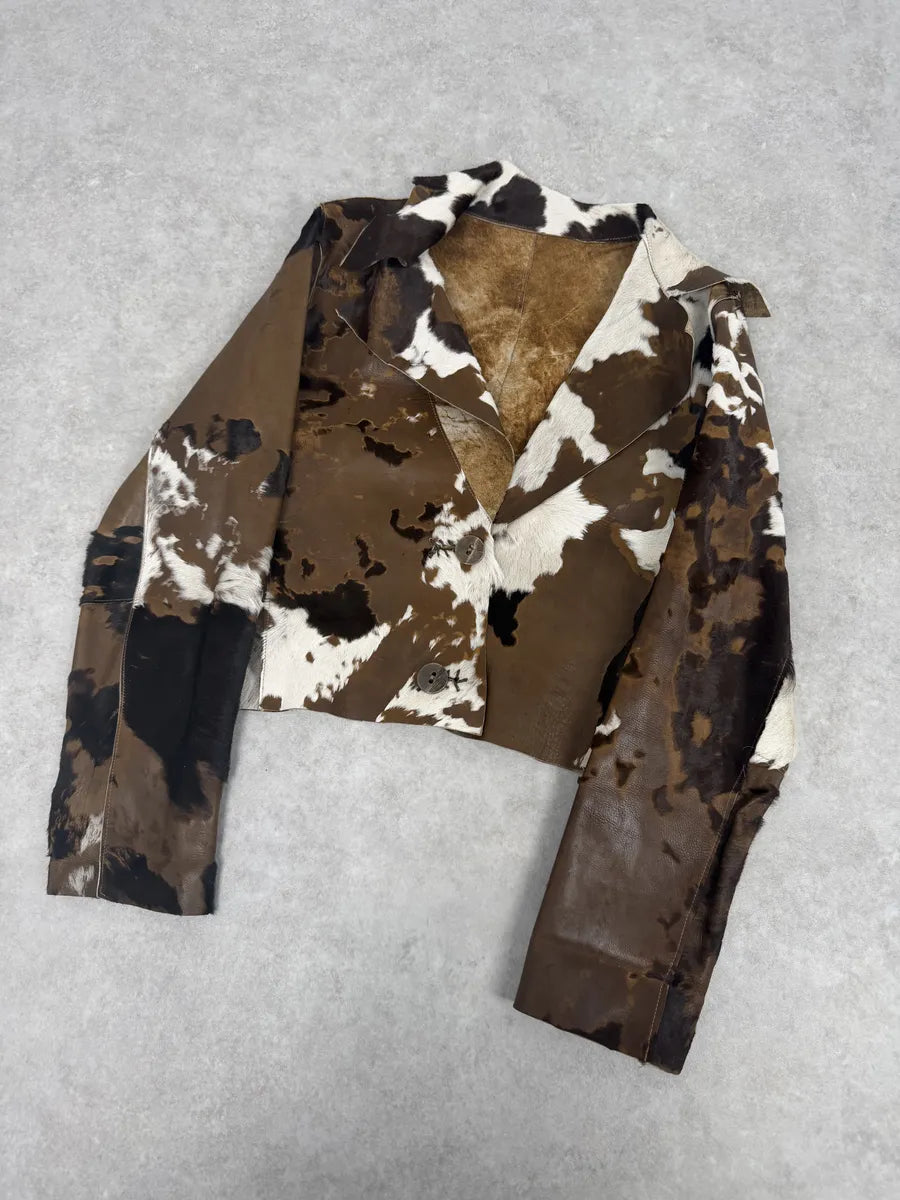 2000s Artisanal Vintage Cow Pony Hair Brown Leather Jacket rXKaqKY 2