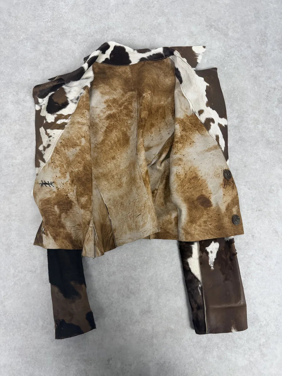 2000s Artisanal Vintage Cow Pony Hair Brown Leather Jacket rXKaqKY 3