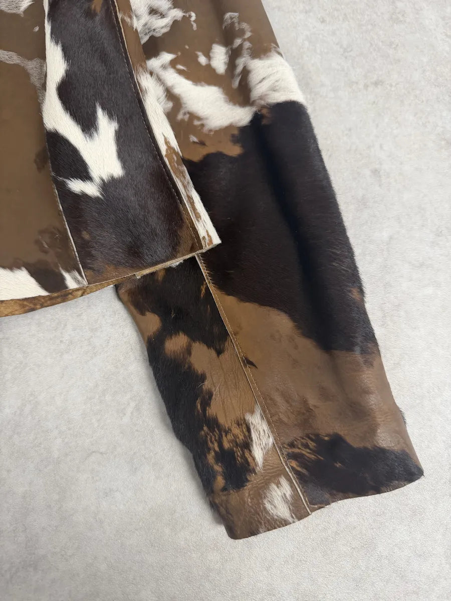 2000s Artisanal Vintage Cow Pony Hair Brown Leather Jacket rXKaqKY 5