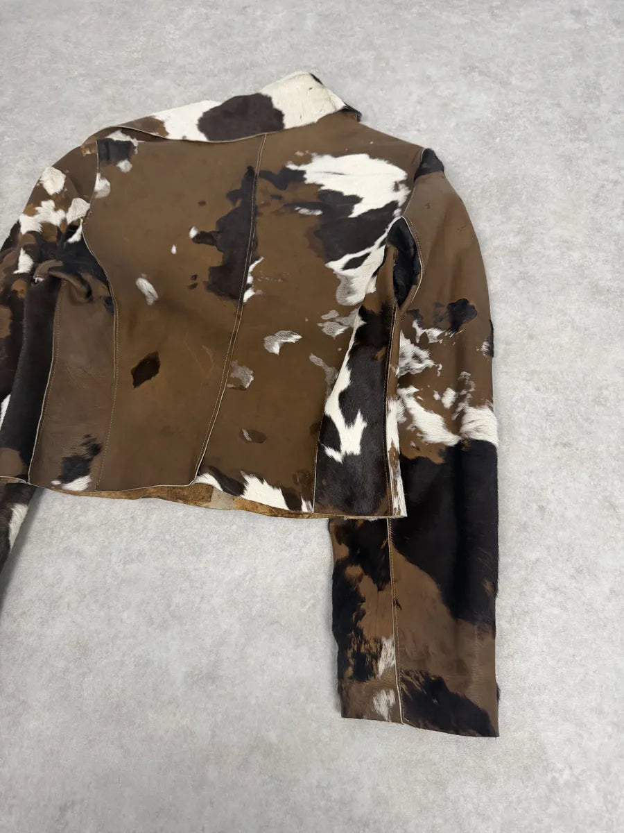 2000s Artisanal Vintage Cow Pony Hair Brown Leather Jacket rXKaqKY 6