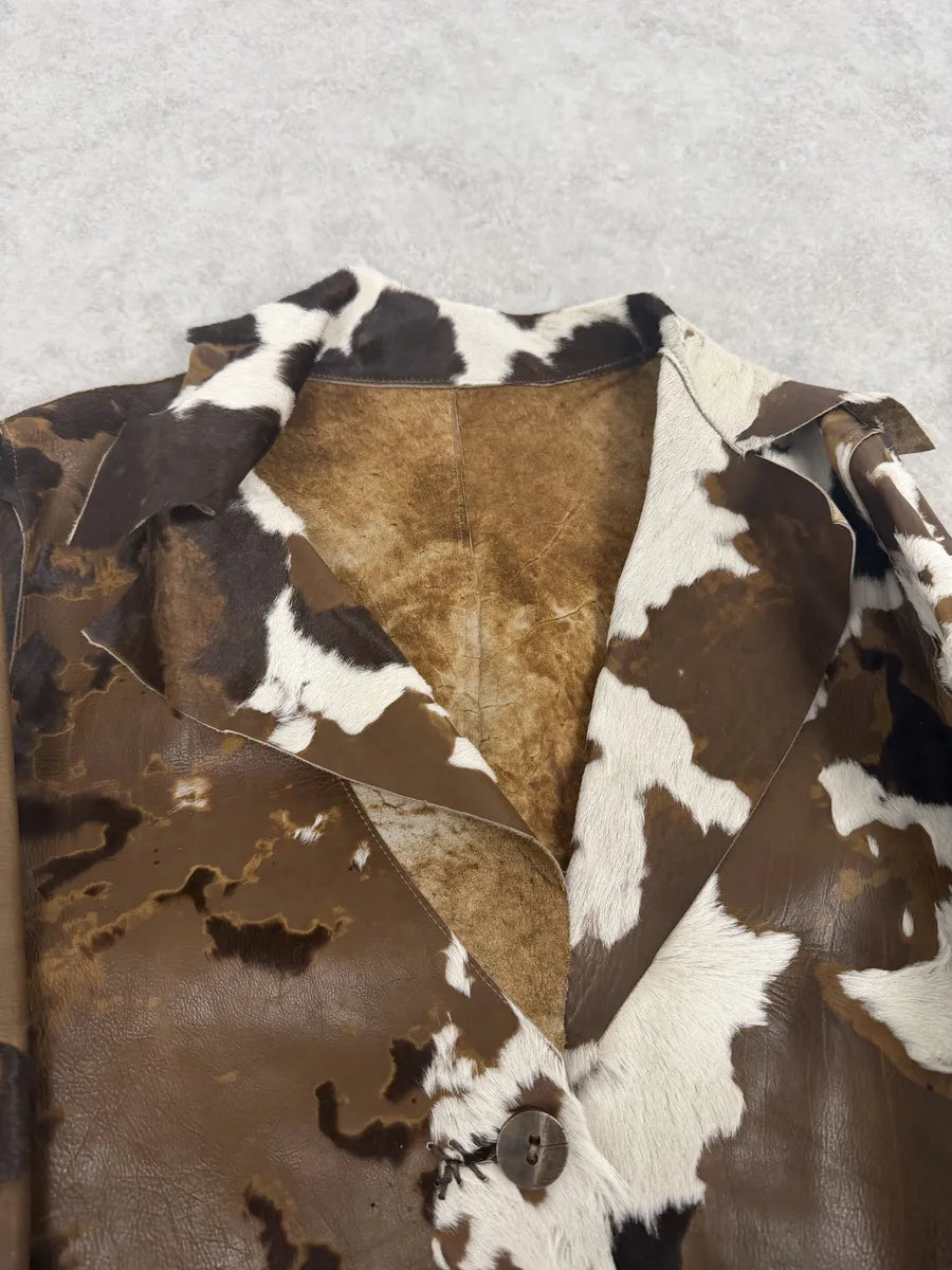 2000s Artisanal Vintage Cow Pony Hair Brown Leather Jacket rXKaqKY 7