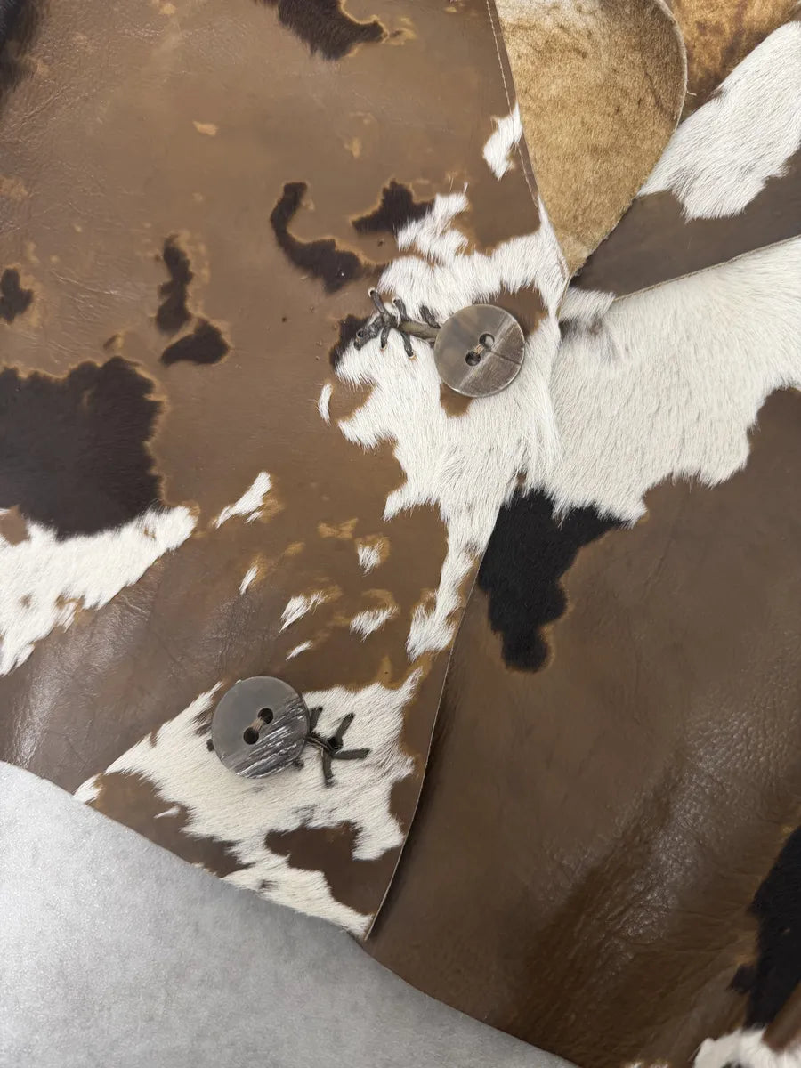 2000s Artisanal Vintage Cow Pony Hair Brown Leather Jacket rXKaqKY 8