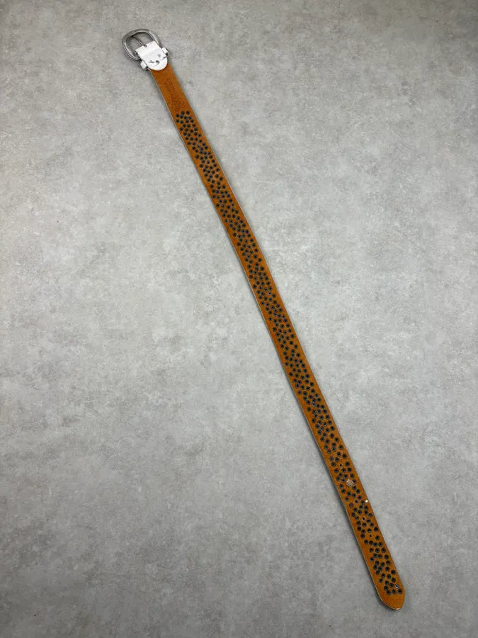2000s Avant Garde White Leather Studded Belt hXEWFKP 7