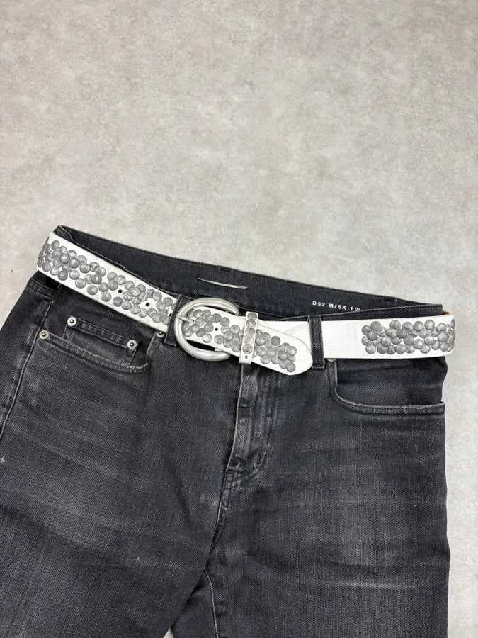 2000s Avant Garde White Leather Studded Belt hXEWFKP 0