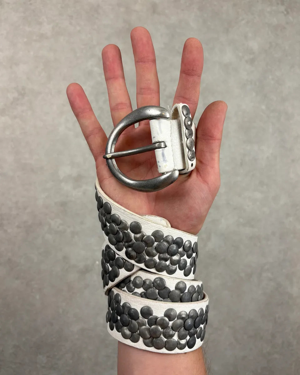 2000s Avant Garde White Leather Studded Belt hXEWFKP 2