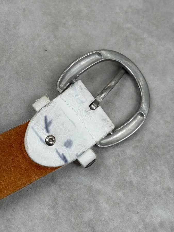 2000s Avant Garde White Leather Studded Belt hXEWFKP 8