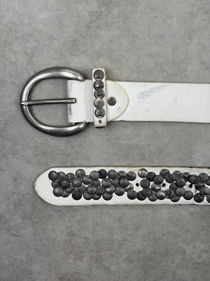 2000s Avant Garde White Leather Studded Belt hXEWFKP 3