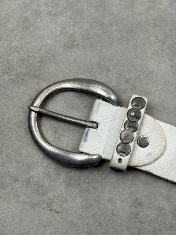 2000s Avant Garde White Leather Studded Belt hXEWFKP 4