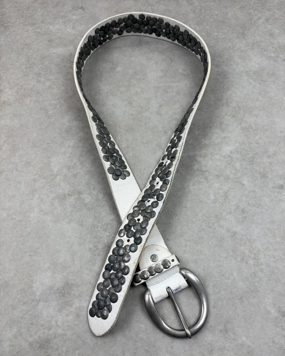 2000s Avant Garde White Leather Studded Belt hXEWFKP 1
