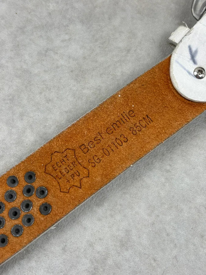 2000s Avant Garde White Leather Studded Belt hXEWFKP 9
