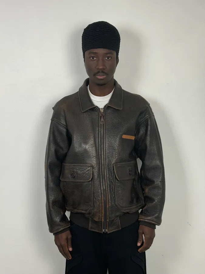2000s Avirex Brown Pilot Aviator Bomber Jacket SoDOrBA 1