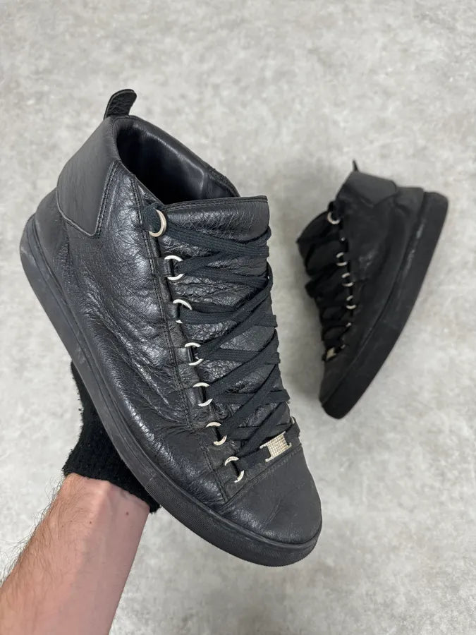 2000s Balenciaga Arena Black Cracked Leather High Sneakers XDuGODi 0