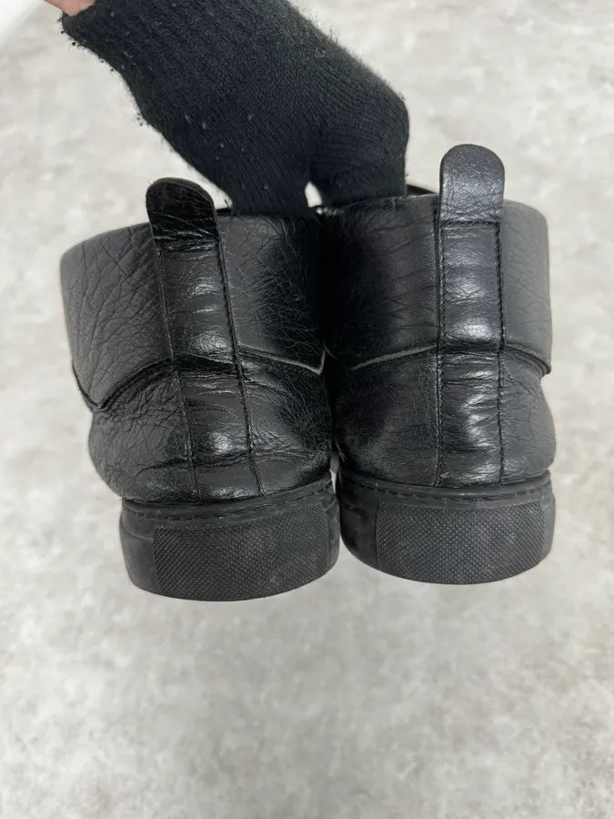2000s Balenciaga Arena Black Cracked Leather High Sneakers XDuGODi 3
