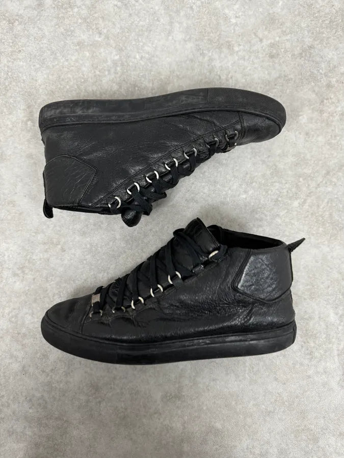 2000s Balenciaga Arena Black Cracked Leather High Sneakers XDuGODi 2