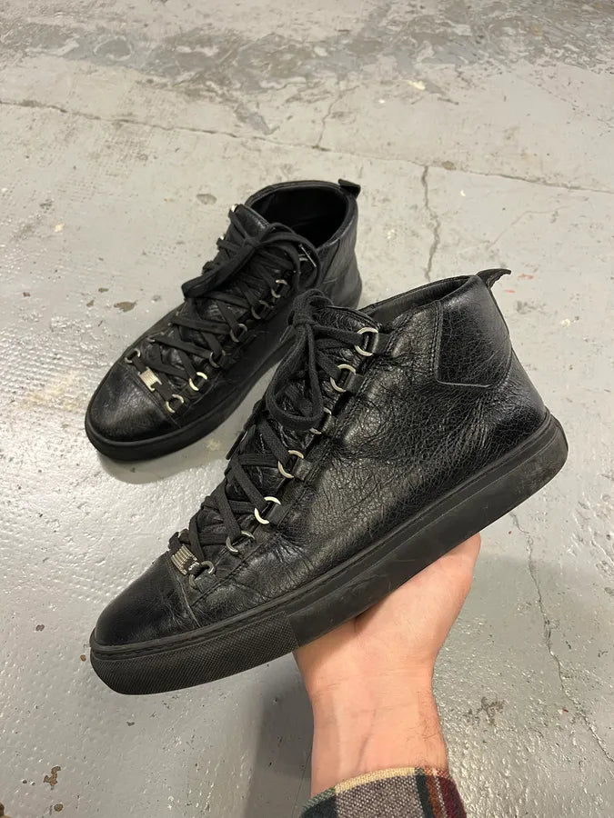 2000s Balenciaga Arena Black Cracked Leather High Top Sneakers tPPZrCA 0