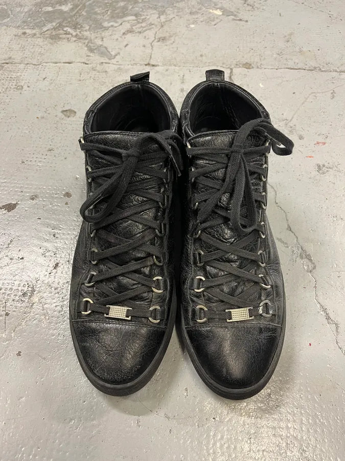 2000s Balenciaga Arena Black Cracked Leather High Top Sneakers tPPZrCA 3