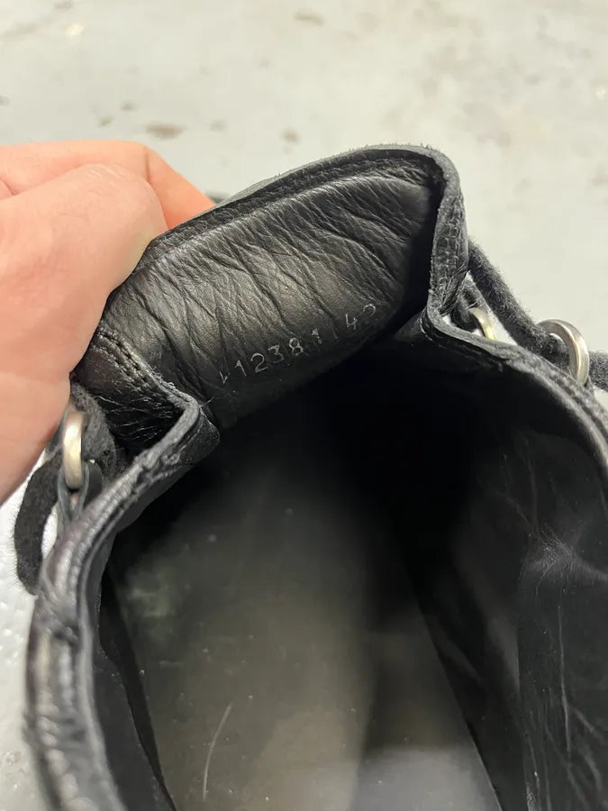 2000s Balenciaga Arena Black Cracked Leather High Top Sneakers tPPZrCA 6