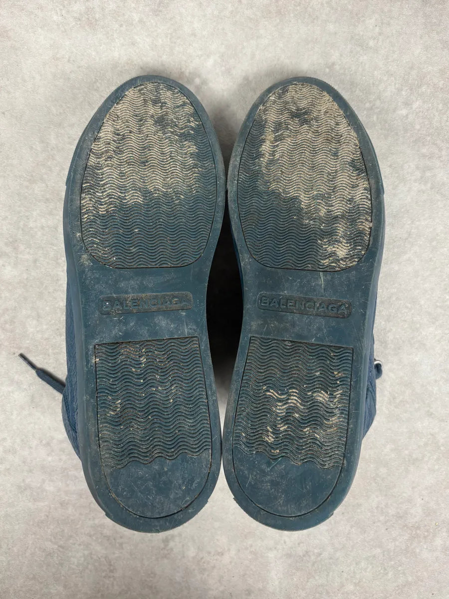 2000s Balenciaga Arena Dark Blue Cracked Leather High Top Sneakers OYlYBhC 5