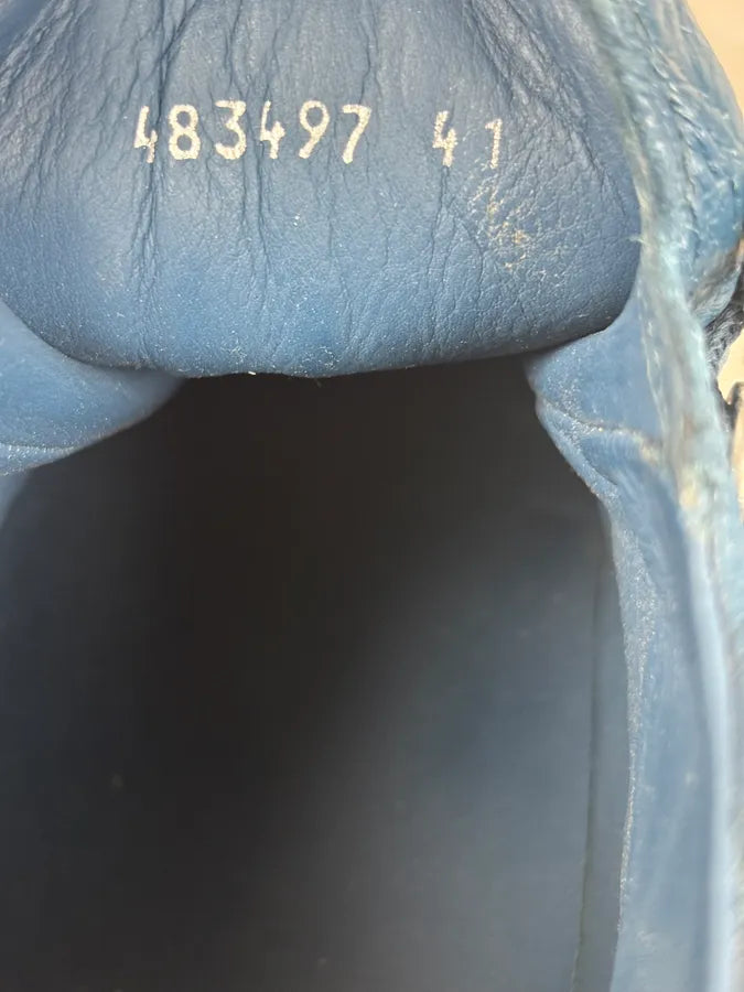 2000s Balenciaga Arena Dark Blue Cracked Leather High Top Sneakers OYlYBhC 7