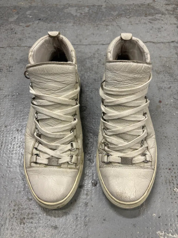 2000s Balenciaga Arena White Cracked Leather High Top Sneakers TGmwFYd 1