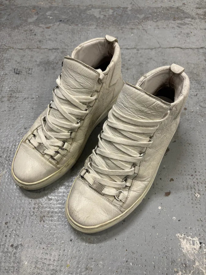 2000s Balenciaga Arena White Cracked Leather High Top Sneakers TGmwFYd 2