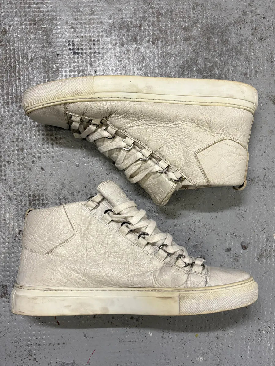 2000s Balenciaga Arena White Cracked Leather High Top Sneakers TGmwFYd 3