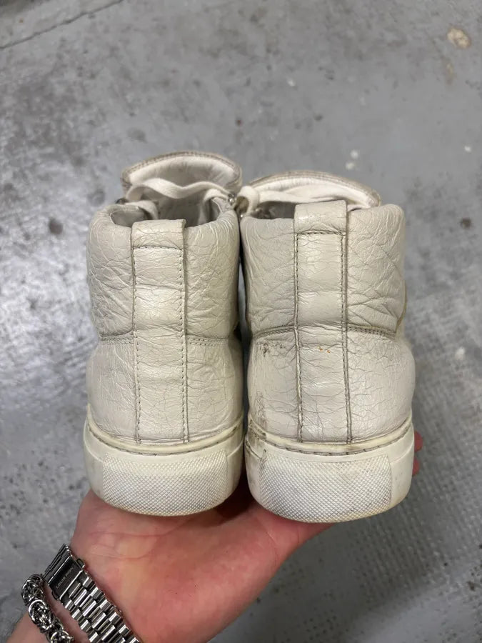 2000s Balenciaga Arena White Cracked Leather High Top Sneakers TGmwFYd 4