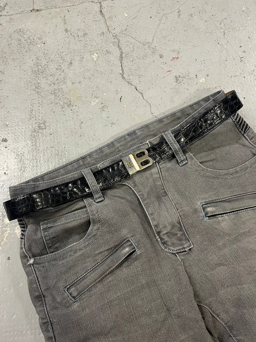 2000s Balenciaga Black Crocodile Effect Leather Belt HZekVmi 0