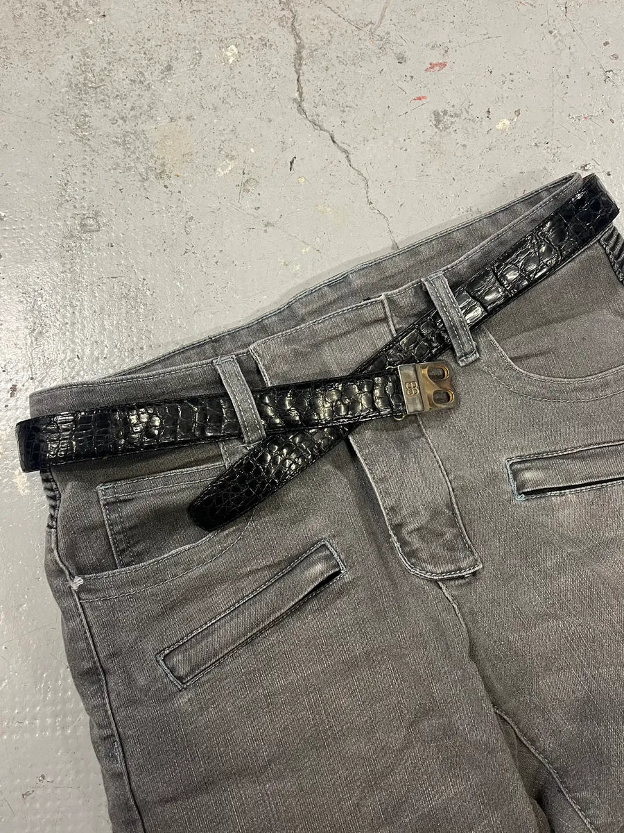 2000s Balenciaga Black Crocodile Effect Leather Belt HZekVmi 2