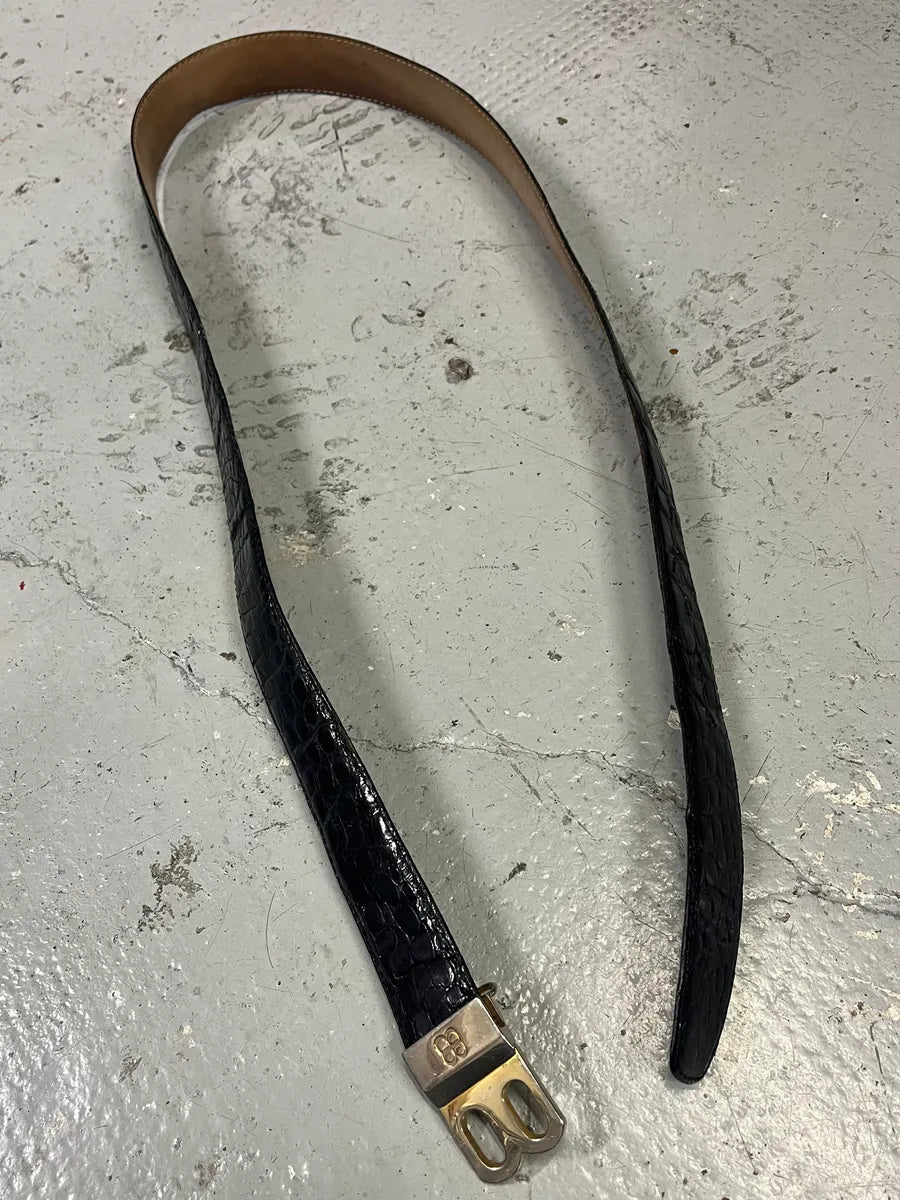 2000s Balenciaga Black Crocodile Effect Leather Belt HZekVmi 3