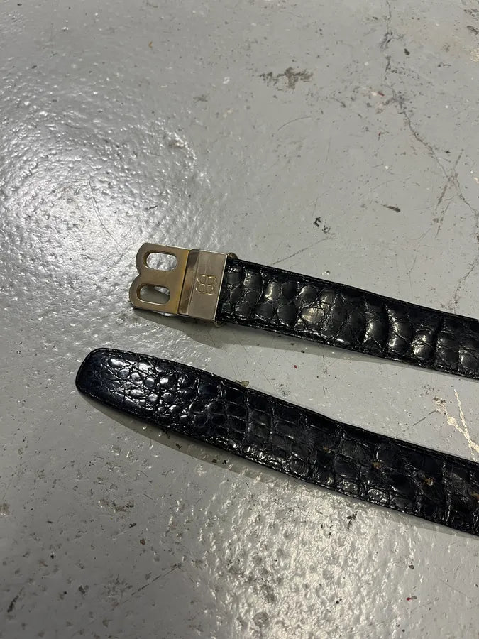 2000s Balenciaga Black Crocodile Effect Leather Belt HZekVmi 4