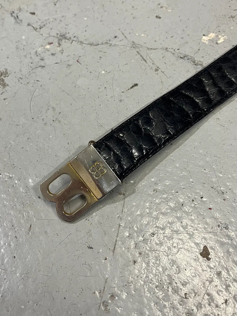 2000s Balenciaga Black Crocodile Effect Leather Belt HZekVmi 5