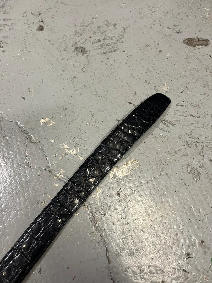 2000s Balenciaga Black Crocodile Effect Leather Belt HZekVmi 6