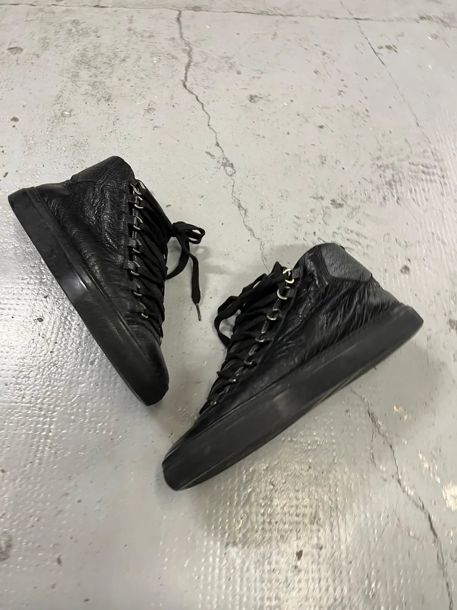 Balenciaga Arena Black Leather High-Top Sneakers cpTiYuU 2