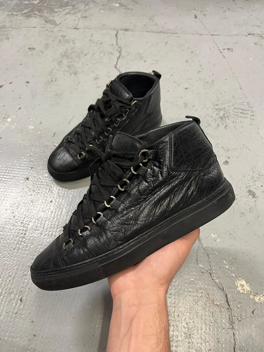Balenciaga Arena Black Leather High-Top Sneakers cpTiYuU 0
