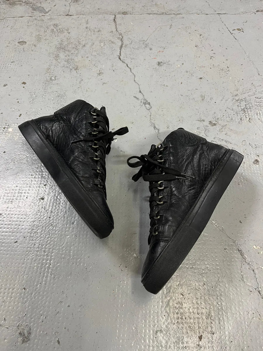 Balenciaga Arena Black Leather High-Top Sneakers cpTiYuU 3