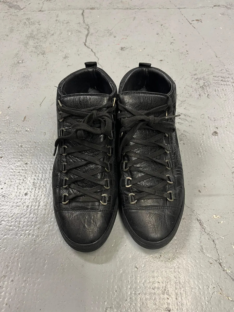 Balenciaga Arena Black Leather High-Top Sneakers cpTiYuU 1
