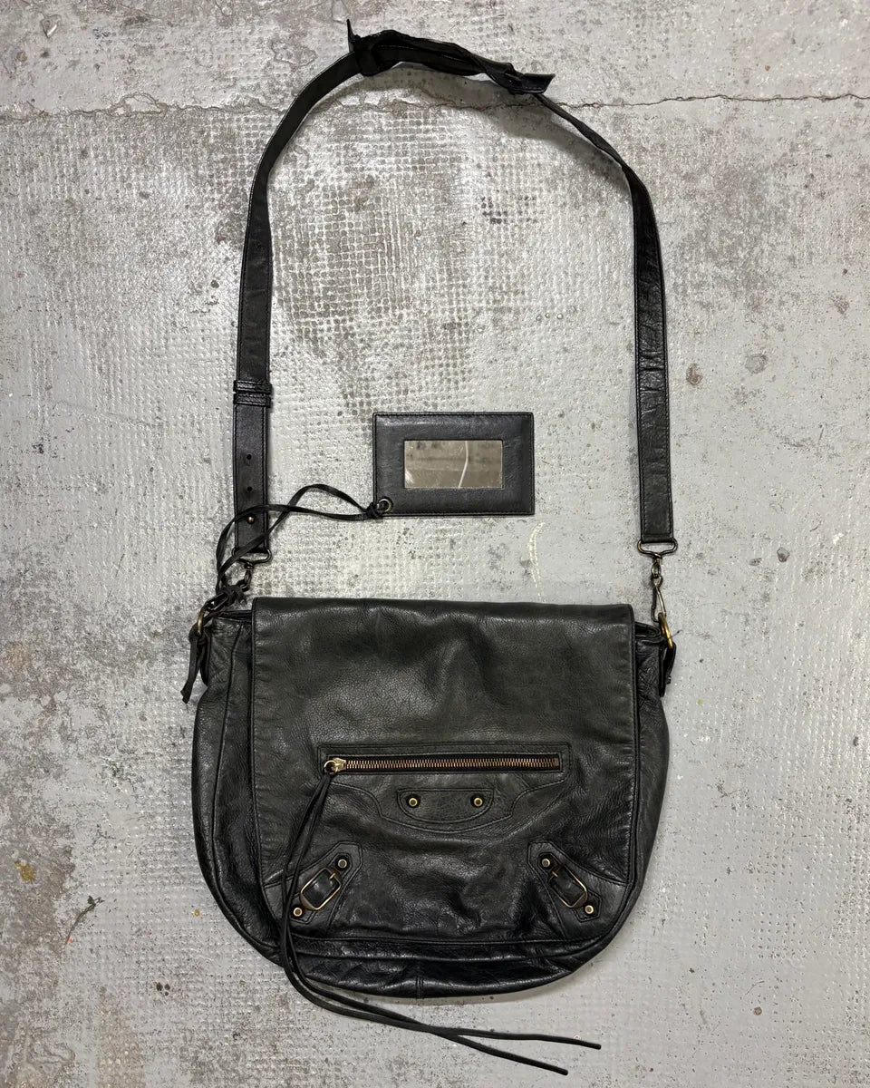 2000s Balenciaga Black Leather Messenger Bag gZebpIT 0