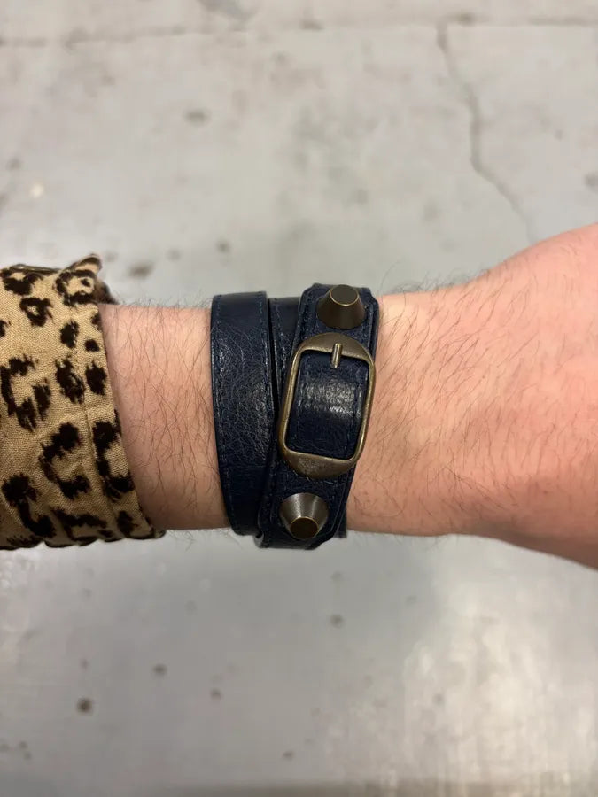 2010s Balenciaga Navy Leather Studded Arena Bracelet qgCxxQl 2