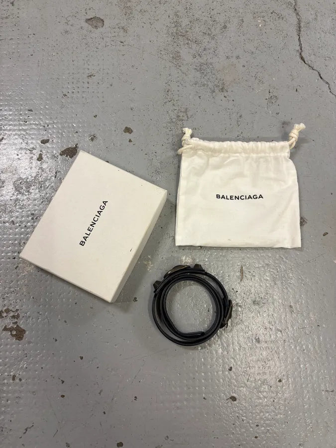 2010s Balenciaga Navy Leather Studded Arena Bracelet qgCxxQl 3