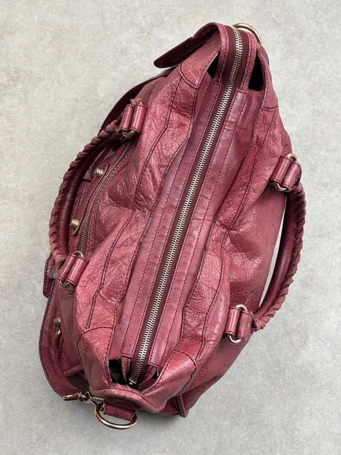 2000s Balenciaga Bordeaux Leather City Handle Bag gXNSNXl 18