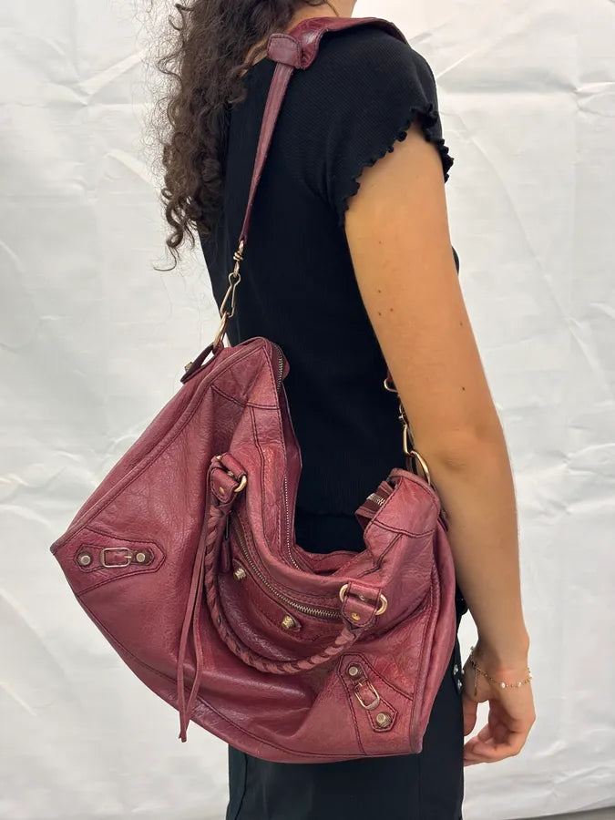 2000s Balenciaga Bordeaux Leather City Handle Bag gXNSNXl 2