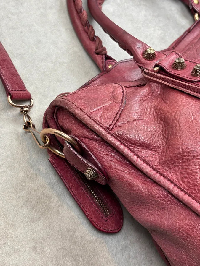 2000s Balenciaga Bordeaux Leather City Handle Bag gXNSNXl 11