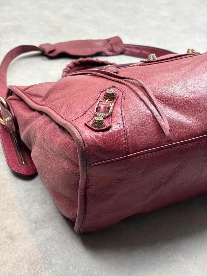 2000s Balenciaga Bordeaux Leather City Handle Bag gXNSNXl 9
