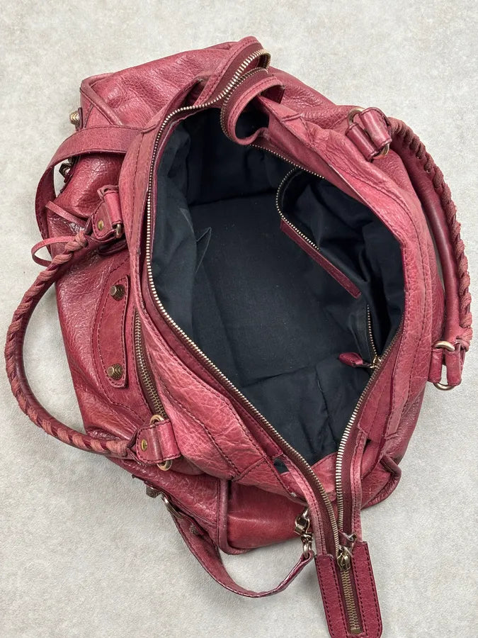 2000s Balenciaga Bordeaux Leather City Handle Bag gXNSNXl 19