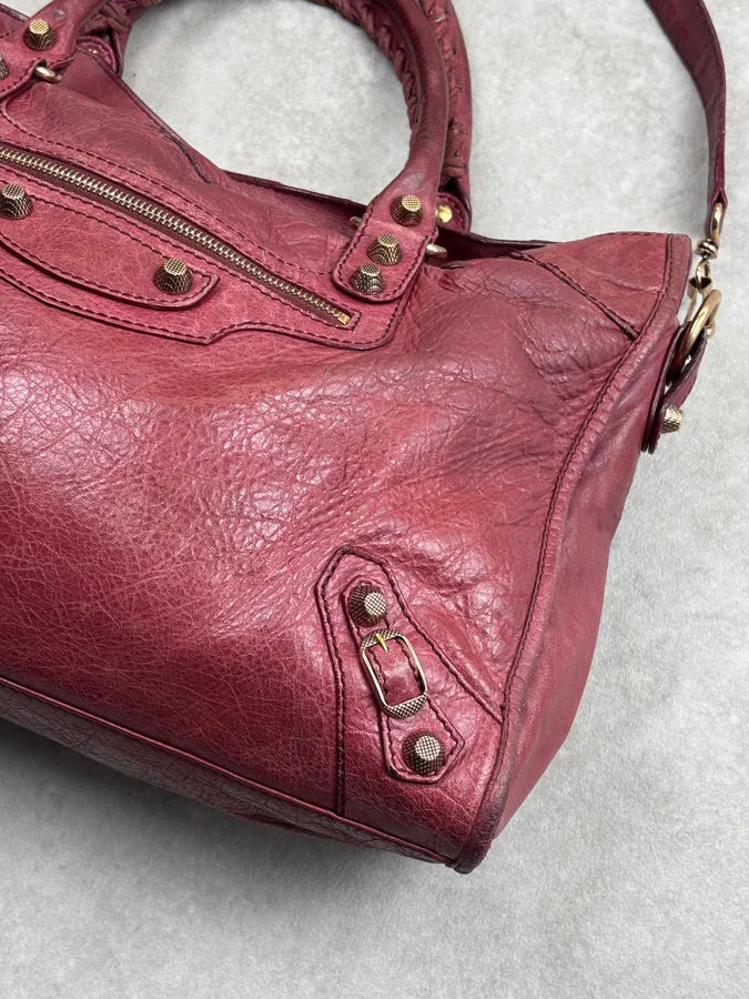 2000s Balenciaga Bordeaux Leather City Handle Bag gXNSNXl 7
