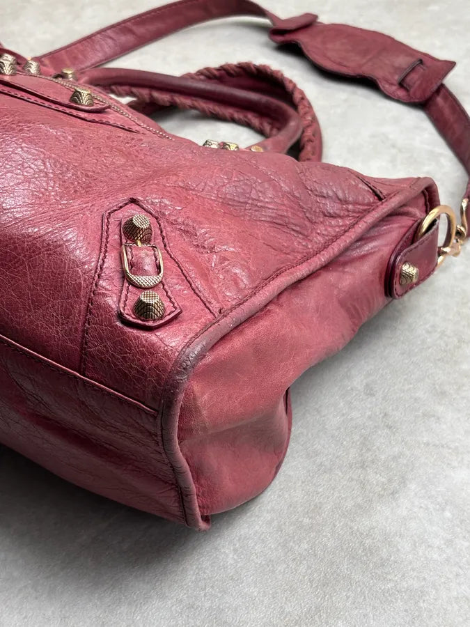 2000s Balenciaga Bordeaux Leather City Handle Bag gXNSNXl 8