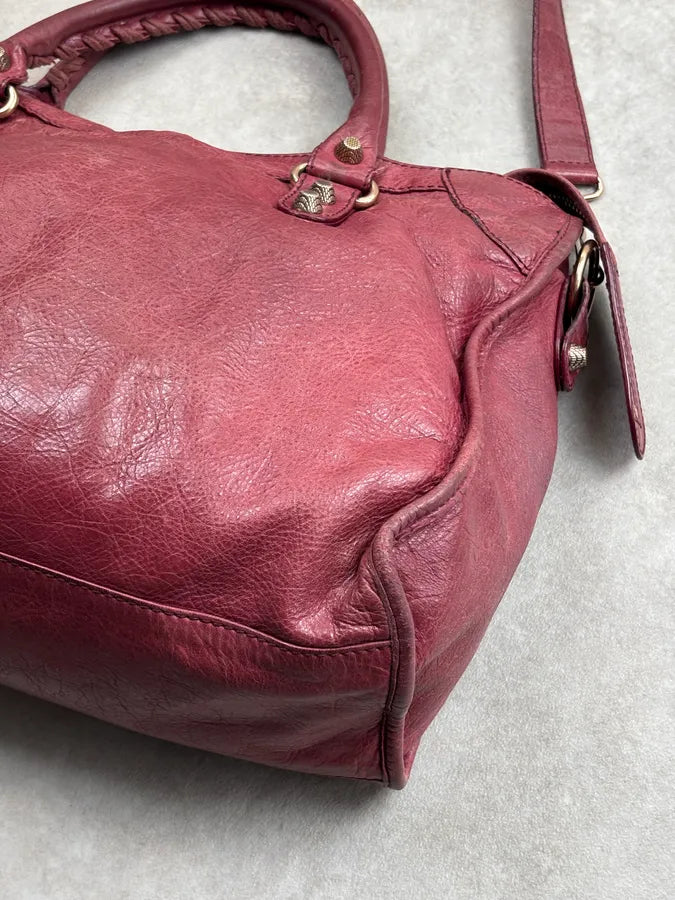 2000s Balenciaga Bordeaux Leather City Handle Bag gXNSNXl 15