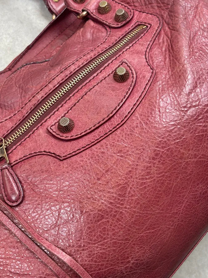 2000s Balenciaga Bordeaux Leather City Handle Bag gXNSNXl 12